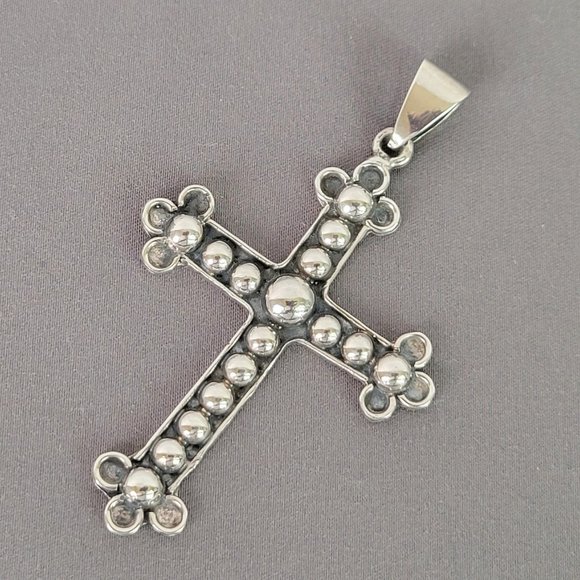 Large Sterling Silver Bottoni Cross with Center Granulation Pendant